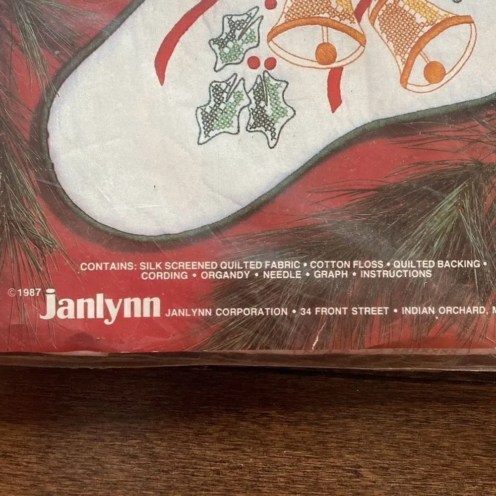 Vintage NOS Janlynn Christmas cross stitch stocking bells‎ 50-825 kit